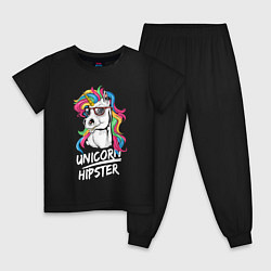 Пижама хлопковая детская Unicorn hipster, цвет: черный