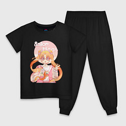 Пижама хлопковая детская Sailor Moon Coffee, цвет: черный