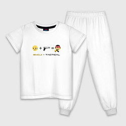 Пижама хлопковая детская Emoji-tactical, цвет: белый