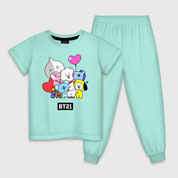 Пижама хлопковая детская BT21, цвет: мятный