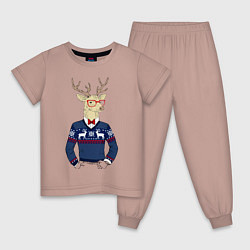 Пижама хлопковая детская Hipster Deer, цвет: пыльно-розовый