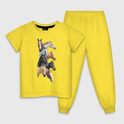 Пижама хлопковая детская Лошади, цвет: желтый