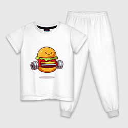 Пижама хлопковая детская Бургер на спорте, цвет: белый