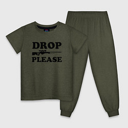 Пижама хлопковая детская Drop Please, цвет: меланж-хаки