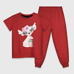Пижама хлопковая детская Собачка, цвет: красный