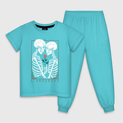 Пижама хлопковая детская Love День святого Валентина, цвет: бирюзовый