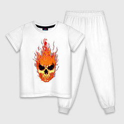 Пижама хлопковая детская Fire flame skull, цвет: белый