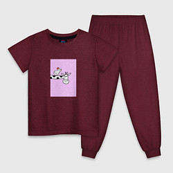 Пижама хлопковая детская Жираф и курица, цвет: меланж-бордовый