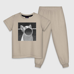 Пижама хлопковая детская ЧБ Pop Cat, цвет: миндальный