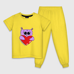 Пижама хлопковая детская Совушка с сердечком, цвет: желтый