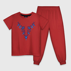 Пижама хлопковая детская Славянский узор сине-голубой, цвет: красный