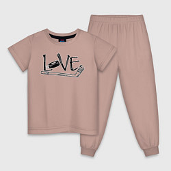 Пижама хлопковая детская Я люблю хоккей, цвет: пыльно-розовый