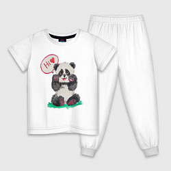 Пижама хлопковая детская Акварельная милая панда, цвет: белый