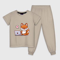 Пижама хлопковая детская Cute fox and laptop, цвет: миндальный