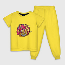 Пижама хлопковая детская Японский демон ONI с раменом, цвет: желтый