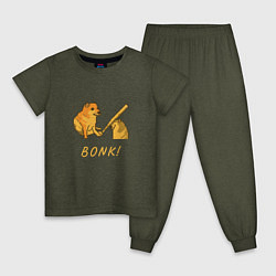 Пижама хлопковая детская Doge Bonk go to horny jail, цвет: меланж-хаки