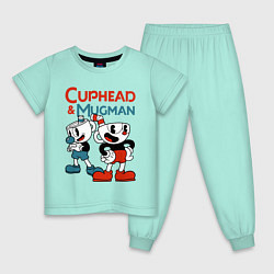 Пижама хлопковая детская Cuphead & Mugman, цвет: мятный