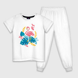 Пижама хлопковая детская Фламинго, цвет: белый