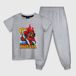 Пижама хлопковая детская Хоккей Россия, цвет: меланж