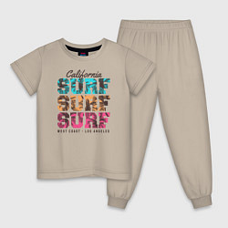 Пижама хлопковая детская Surf, цвет: миндальный