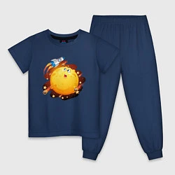 Пижама хлопковая детская Ракета и луна, цвет: тёмно-синий