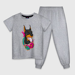 Пижама хлопковая детская Доберман меломан, цвет: меланж