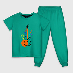 Пижама хлопковая детская Цветная гитара, цвет: зеленый