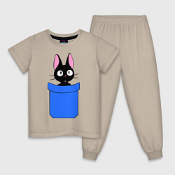Пижама хлопковая детская Котенок в кармане, цвет: миндальный