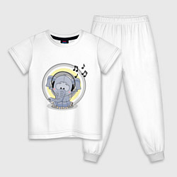 Пижама хлопковая детская Слоненок в наушниках, цвет: белый