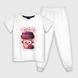 Пижама хлопковая детская Кофе Coffee, цвет: белый