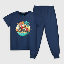 Пижама хлопковая детская Затяжной отпуск, цвет: тёмно-синий