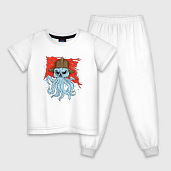 Пижама хлопковая детская Осьминог в каске, цвет: белый