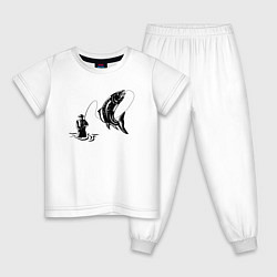 Пижама хлопковая детская Рыбак и рыбка, цвет: белый