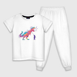 Пижама хлопковая детская Динозавр на поводке, цвет: белый