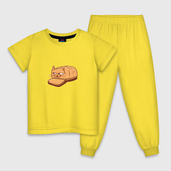 Пижама хлопковая детская Кот хлеб - Bread Cat, цвет: желтый