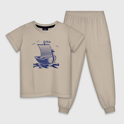 Пижама хлопковая детская Парусная лодка, цвет: миндальный