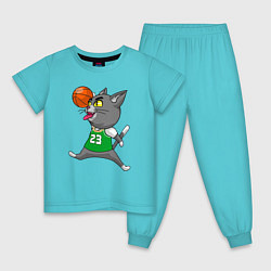 Пижама хлопковая детская Jordan Cat, цвет: бирюзовый