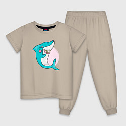 Пижама хлопковая детская Акула, цвет: миндальный