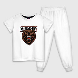Пижама хлопковая детская Медведь Grizzly, цвет: белый
