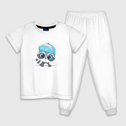 Пижама хлопковая детская Енот в кепке Hero, цвет: белый