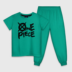 Пижама хлопковая детская One Piece Большой куш лого, цвет: зеленый