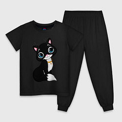 Пижама хлопковая детская Домашняя кошечка, цвет: черный