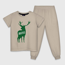 Пижама хлопковая детская NBA - Bucks, цвет: миндальный