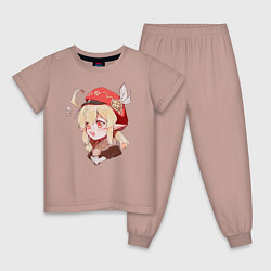 Пижама хлопковая детская Кли из Genshin Для Хлопка, цвет: пыльно-розовый