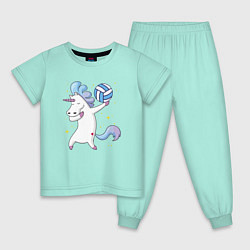 Пижама хлопковая детская Unicorn Volleyball, цвет: мятный
