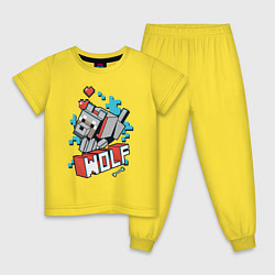 Пижама хлопковая детская Майнкрафт Волк, Minecraft Wolf, цвет: желтый