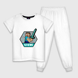 Пижама хлопковая детская Стиви и алмазный меч MAINCRAFT, цвет: белый