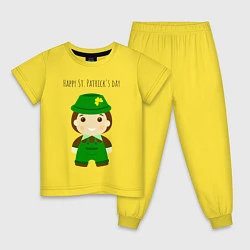 Пижама хлопковая детская С Днем Святого Патрика, цвет: желтый