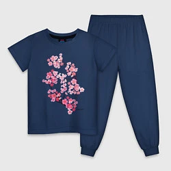 Пижама хлопковая детская Цветение вишни, цвет: тёмно-синий