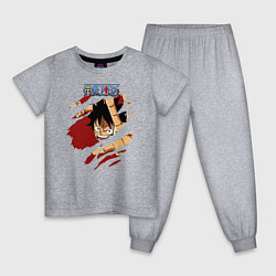 Пижама хлопковая детская Луффи One Piece в разрыве, цвет: меланж